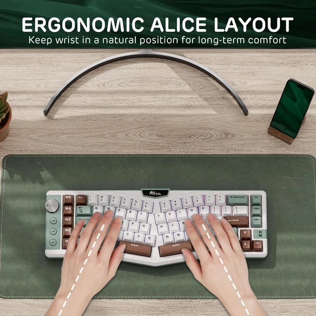 Alt view image 3 of 7 - A72 Alice Ergonomic Wireless Mechanical Keyboard,Split Ergo | Gasket RGB Gaming Keyboard w/Knob/Macro Keys/Touchable Nameplate, BT/2.4GHz/USB-C, 5-Layer Noise Dampening, Win/Mac Software