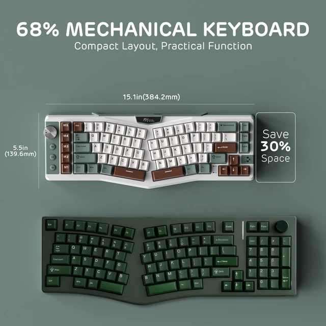 Alt view image 5 of 7 - A72 Alice Ergonomic Wireless Mechanical Keyboard,Split Ergo | Gasket RGB Gaming Keyboard w/Knob/Macro Keys/Touchable Nameplate, BT/2.4GHz/USB-C, 5-Layer Noise Dampening, Win/Mac Software