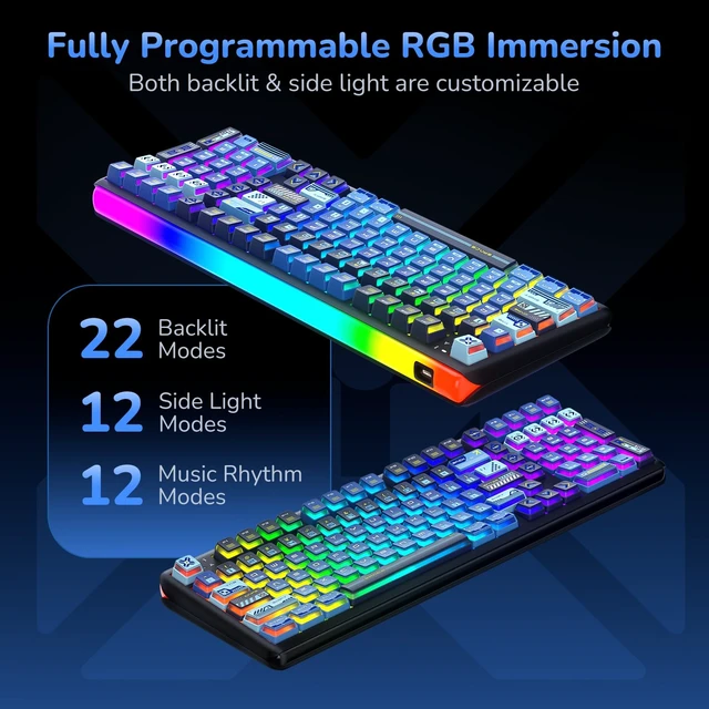 Alt view image 3 of 7 - R99 8K Wireless Mechanical Gaming Keyboard, RGB Light Bar | 101-Key Compact Keyboard with Numpad, Gasket Mount, BT/USB-C/2.4G, Dual 8000Hz, 10000mAh Battery,Hot-Swap,TGL/SOCD/MT Support