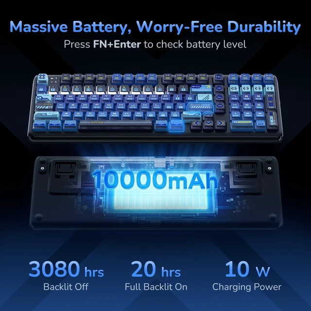 Alt view image 5 of 7 - R99 8K Wireless Mechanical Gaming Keyboard, RGB Light Bar | 101-Key Compact Keyboard with Numpad, Gasket Mount, BT/USB-C/2.4G, Dual 8000Hz, 10000mAh Battery,Hot-Swap,TGL/SOCD/MT Support