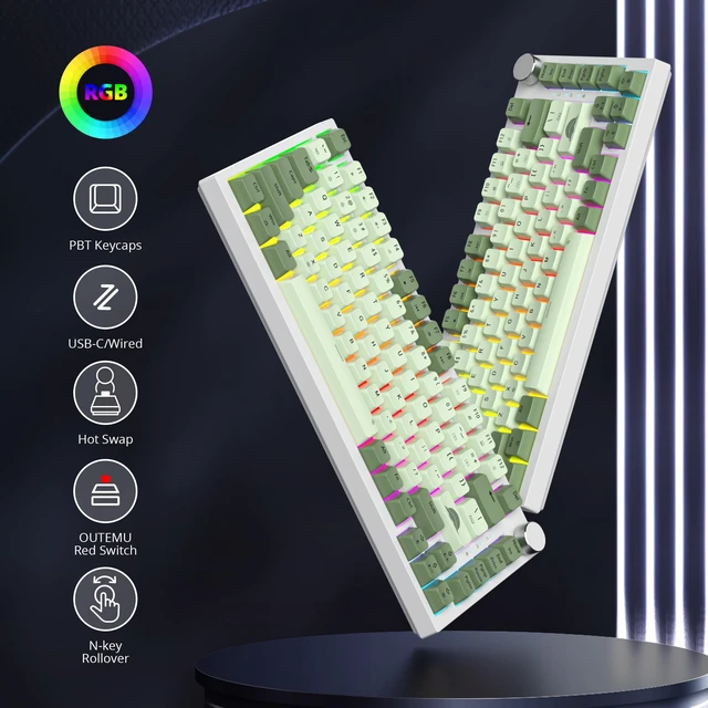 Alt view image 4 of 7 - 75% Mechanical Gaming Keyboard - 75 Percent Matcha, Hot Swappable Gasket Mount, Red Switch, RGB Backlit 82 Keys TKL Mechanical Keyboard with Knob
