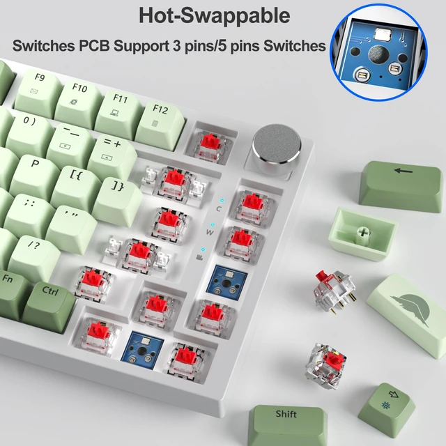 Alt view image 3 of 7 - 75% Mechanical Gaming Keyboard - 75 Percent Matcha, Hot Swappable Gasket Mount, Red Switch, RGB Backlit 82 Keys TKL Mechanical Keyboard with Knob