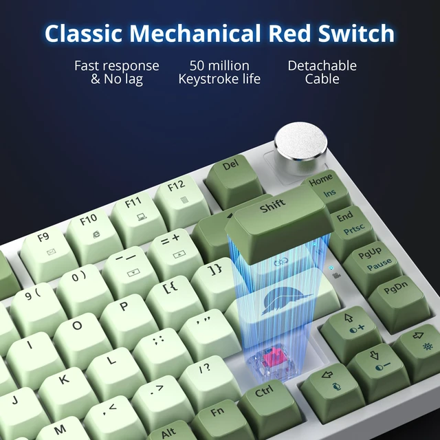 Alt view image 6 of 7 - 75% Mechanical Gaming Keyboard - 75 Percent Matcha, Hot Swappable Gasket Mount, Red Switch, RGB Backlit 82 Keys TKL Mechanical Keyboard with Knob