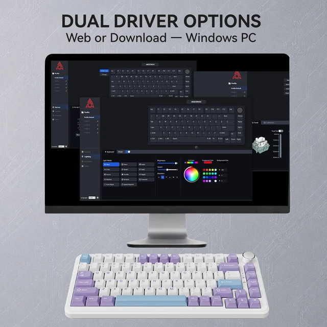 Alt view image 7 of 7 - HE Wired 75% Gaming Keyboard, Hall Effect Magnetic Switch with Rapid Trigger, 8KHz Polling Rate, Gasket Mount, PBT Keycaps, RGB Backlit, Metal Volume Knob for PC/Mac, Purple