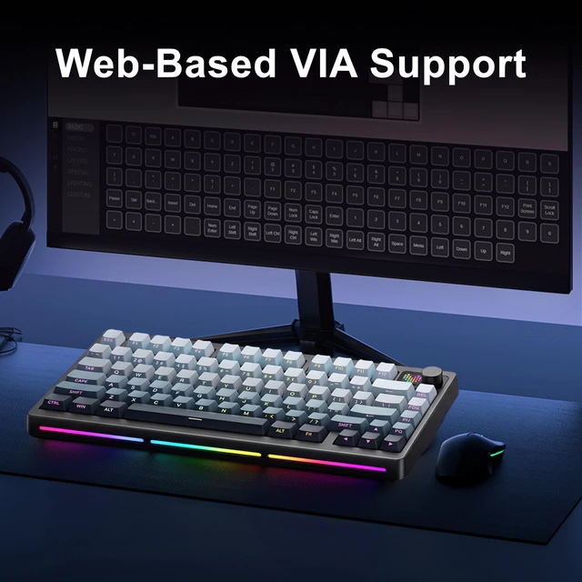 Alt view image 3 of 7 - 75 Creamy Axis Gaming Wireless Mechanical Keyboard Hot | Sound Effect Aluminum Knob High Resolution Dot Matrix Screen/PP Material/8000mAh Battery Life(Black)