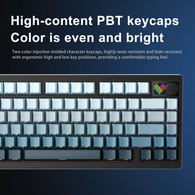 Alt view image 7 of 7 - 75 Creamy Axis Gaming Wireless Mechanical Keyboard Hot | Sound Effect Aluminum Knob High Resolution Dot Matrix Screen/PP Material/8000mAh Battery Life(Black)