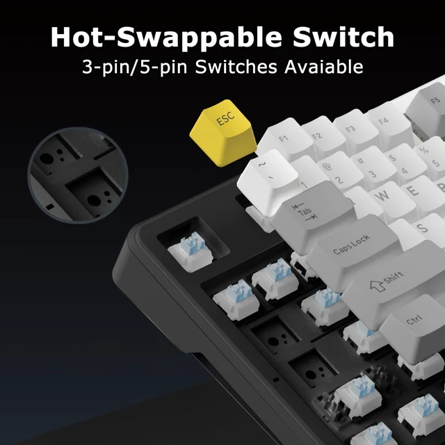 Alt view image 3 of 7 - AK870 87Keys Hot-Swappable Mechanical Keyboard, Gasket Mount Wired Gaming Keyboard with Linear Flying Fish Switches, 80% Compact, PBT , for PC & Typists (Starry Night Grey)