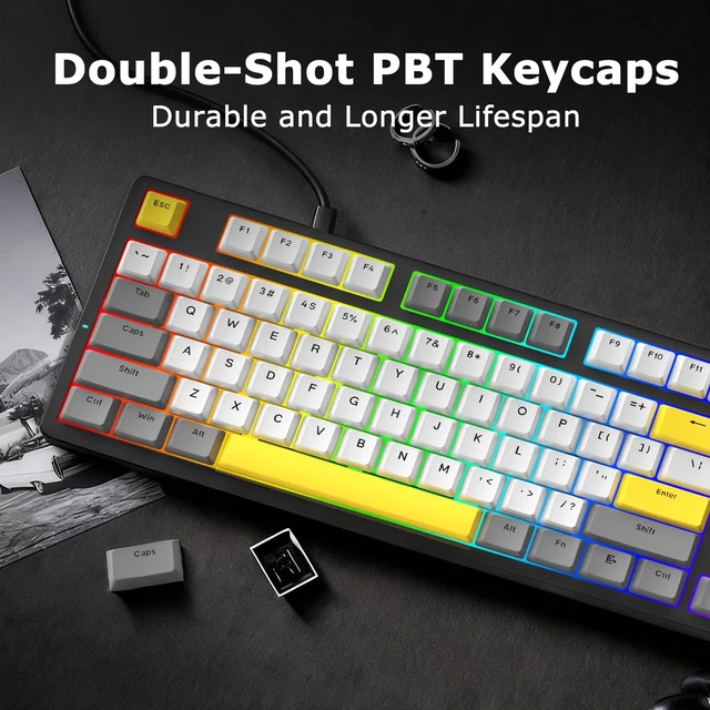Alt view image 6 of 7 - AK870 87Keys Hot-Swappable Mechanical Keyboard, Gasket Mount Wired Gaming Keyboard with Linear Flying Fish Switches, 80% Compact, PBT , for PC & Typists (Starry Night Grey)