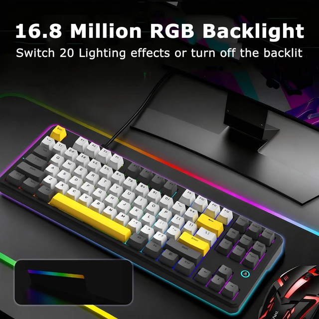 Alt view image 7 of 7 - AK870 87Keys Hot-Swappable Mechanical Keyboard, Gasket Mount Wired Gaming Keyboard with Linear Flying Fish Switches, 80% Compact, PBT , for PC & Typists (Starry Night Grey)