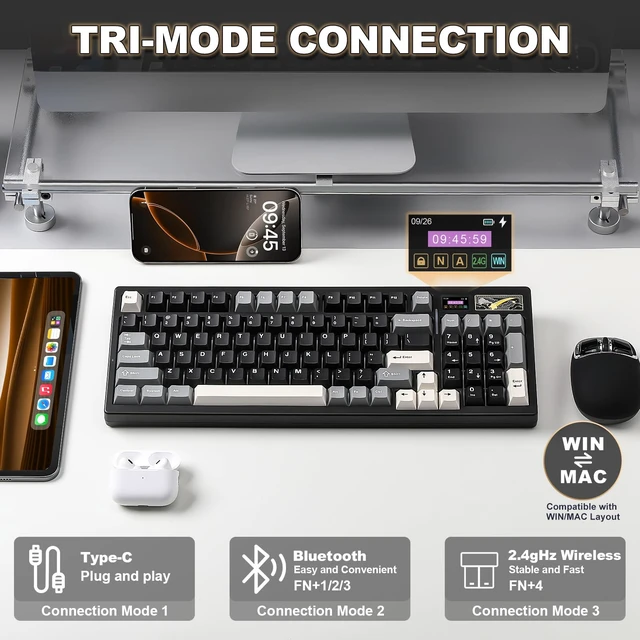 Alt view image 4 of 7 - IF99 96% Wireless Mechanical Keyboard (Black, Cocoa Cream V2) | QMK/VIA Keyboard with LCD Display,Custom Magnetic Badge,8000mAh Battery,Hot Swap Gasket,RGB,for Gaming/Mac/Win