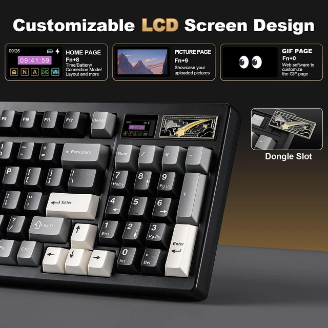 Alt view image 3 of 7 - IF99 96% Wireless Mechanical Keyboard (Black, Cocoa Cream V2) | QMK/VIA Keyboard with LCD Display,Custom Magnetic Badge,8000mAh Battery,Hot Swap Gasket,RGB,for Gaming/Mac/Win