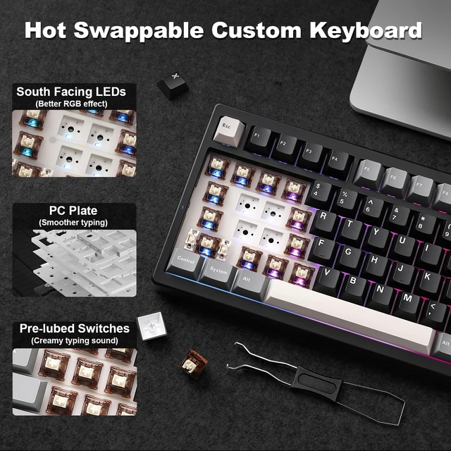 Alt view image 7 of 7 - IF99 96% Wireless Mechanical Keyboard (Black, Cocoa Cream V2) | QMK/VIA Keyboard with LCD Display,Custom Magnetic Badge,8000mAh Battery,Hot Swap Gasket,RGB,for Gaming/Mac/Win