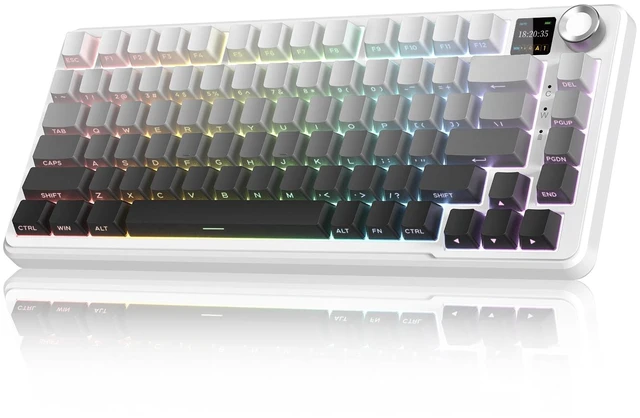 Main image of K75 Pro Wireless Mechanical Gaming Keyboard, TFT Screen & Knob, 75% Tri-Mode, Pre-Lubed Switches, RGB Backlit, Side Printed PBT Keycaps, Creamy Sound Gasket Computer Keyboard, Snow & Ash
