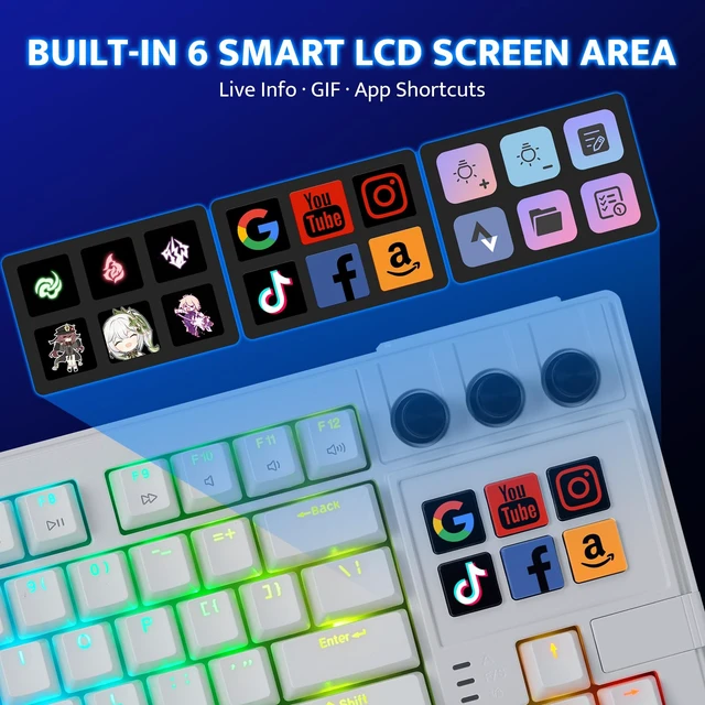 Alt view image 2 of 7 - K87PRO TKL Mechanical Keyboard with 6 LCD Stream Control Keys & 3 Media Knobs Gasket Mount, Hot-Swappable RGB Gaming & Streaming Macro Keyboard for PC & Mac (White)