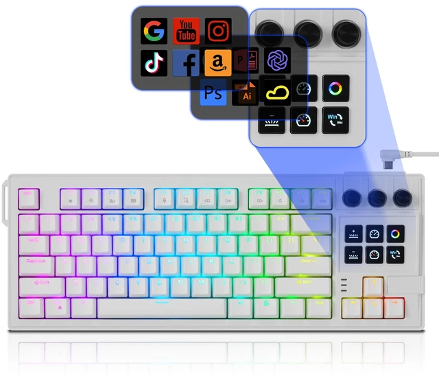 Main image of K87PRO TKL Mechanical Keyboard with 6 LCD Stream Control Keys & 3 Media Knobs Gasket Mount, Hot-Swappable RGB Gaming & Streaming Macro Keyboard for PC & Mac (White)