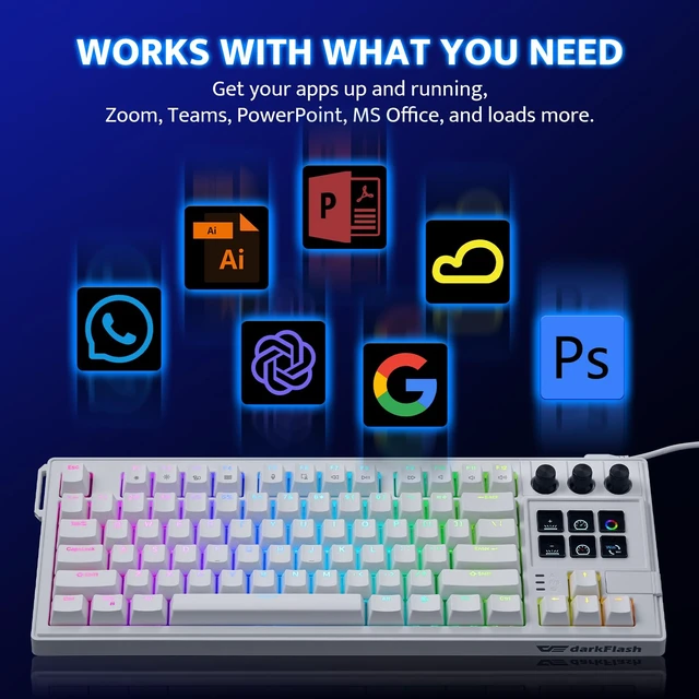 Alt view image 4 of 7 - K87PRO TKL Mechanical Keyboard with 6 LCD Stream Control Keys & 3 Media Knobs Gasket Mount, Hot-Swappable RGB Gaming & Streaming Macro Keyboard for PC & Mac (White)