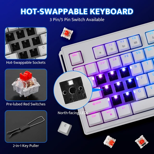 Alt view image 5 of 7 - K87PRO TKL Mechanical Keyboard with 6 LCD Stream Control Keys & 3 Media Knobs Gasket Mount, Hot-Swappable RGB Gaming & Streaming Macro Keyboard for PC & Mac (White)