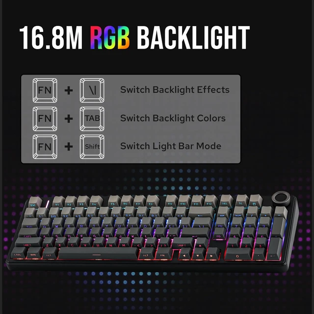 Alt view image 5 of 7 - Aula F99 PRO 96% Mechanical Gaming Keyboard, BT5.0/USB-C/2.4GHz | Wireless Custom Keyboard w/ 8000mAH Battery, Creamy Gasket, Hot Swappable, Rotary Knob, RGB Backlit for Win/Mac (Grey)