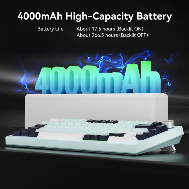 Alt view image 5 of 6 - Iceland Blue 75% HotSwappable Mechanical Keyboard, TripleMode 2.4G BT5.1 USBC, Multifunctional Knob, Gradient PBT Keycaps, 8000mAh Battery, RGB Backlit, Gaming Custom Keypad for Windows Mac