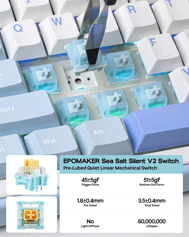 Alt view image 6 of 7 - TH99 Tri-Mode Wireless Mechanical Keyboard with 8000mAh Battery | Hot Swappable Custom RGB Gaming Keyboard with Numpad, Creamy Gasket Keyboard for PC/Mac/Office (Blue&White, Sea Salt Silent)