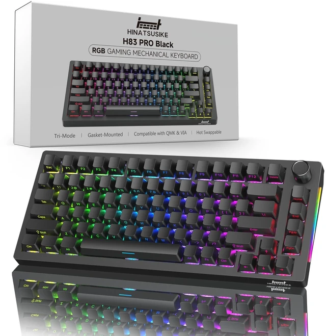 Main image of H83 PRO 75% Wireless Mechanical Gaming Keyboard with Knob | Tri-mode 2.4G/BT5.0/USB-C, 1000Hz polling, gasket mount, hot-swap switches, QMK/VIA, PBT keycaps, RGB side light, 4000mAh