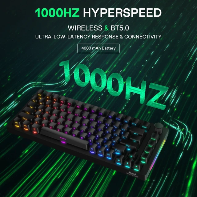 Alt view image 3 of 7 - H83 PRO 75% Wireless Mechanical Gaming Keyboard with Knob | Tri-mode 2.4G/BT5.0/USB-C, 1000Hz polling, gasket mount, hot-swap switches, QMK/VIA, PBT keycaps, RGB side light, 4000mAh