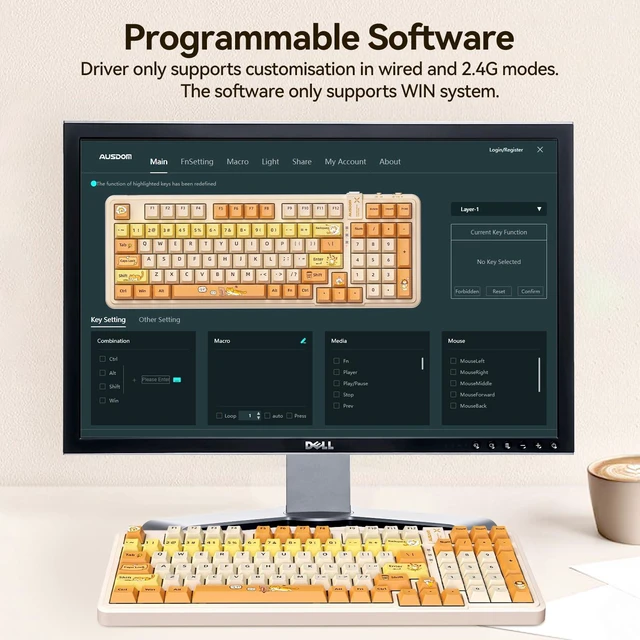 Alt view image 7 of 7 - 98Pro Wireless Mechanical Keyboard, Tri-Mode Bluetooth/2.4GHz/USB-C Gasket Hot Swappable Custom Gaming Keyboard with Backlit, PBT Keycaps, Linear Switches, for Windows/Mac/PC (Yellow Cat Theme)
