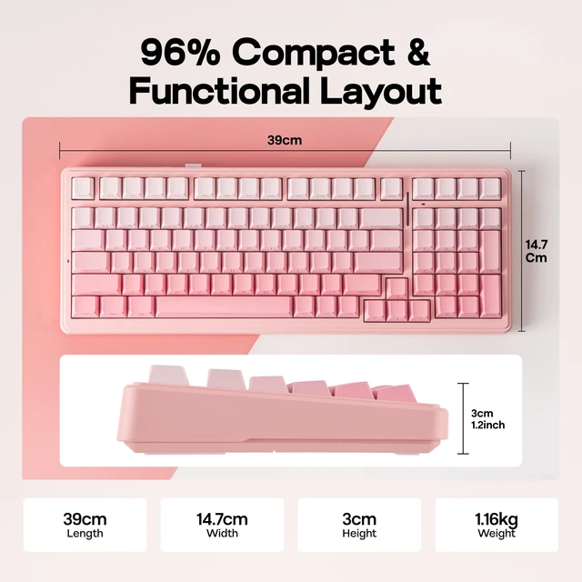 Alt view image 5 of 7 - Aula F99 96% Wireless Gaming Keyboard, 8000mAh Battery | Creamy Gasket Mechanical Keyboard, BT/2.4GHz/USB-C, Hot-Swappable, Linear Switch, Programmable RGB, Win/Mac (Pink Gradient)
