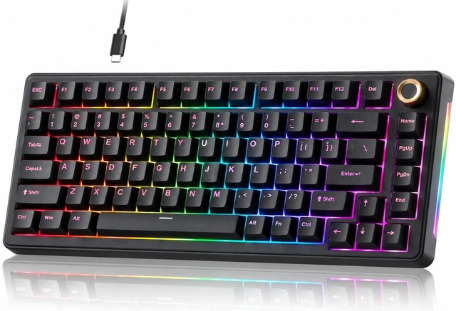 Main image of T81E Mechanical Gaming Keyboard, 75% Gasket Mount Wired Keyboard with Knob & 5-Layer Sound Dampening, Hot-Swappable, RGB Backlit, 82 Keys for Windows/Mac/Linux - Black