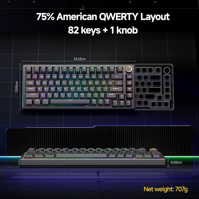 Alt view image 5 of 7 - T81E Mechanical Gaming Keyboard, 75% Gasket Mount Wired Keyboard with Knob & 5-Layer Sound Dampening, Hot-Swappable, RGB Backlit, 82 Keys for Windows/Mac/Linux - Black