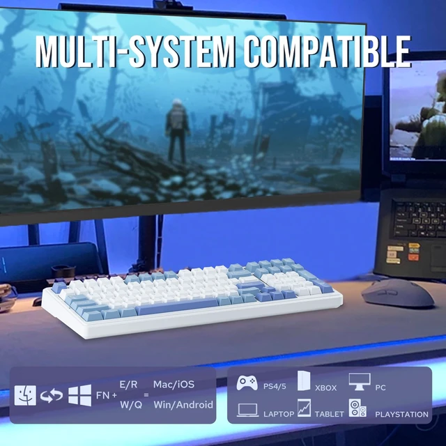 Alt view image 3 of 7 - x Aula F99 Wireless Mechanical Keyboard, Hot Swappable Gasket | Custom Gaming Keyboard with Five-Layer Padding, BT/2.4GHz/USB-C, 8000mAh Battery (White Light Blue, Graywood V3 Switch)