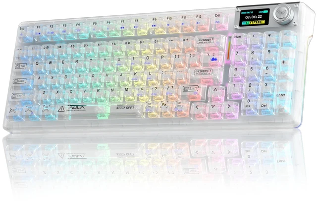 Main image of F98Pro V3 Wireless Mechanical Gaming Clear Keyboard with Screen & Knob | Triple-Mode Hot Swappable, Gasket Mount Linear Switches, Clear Keycaps RGB Backlit, TFT Screen 10000mAh Battery for PC/Office
