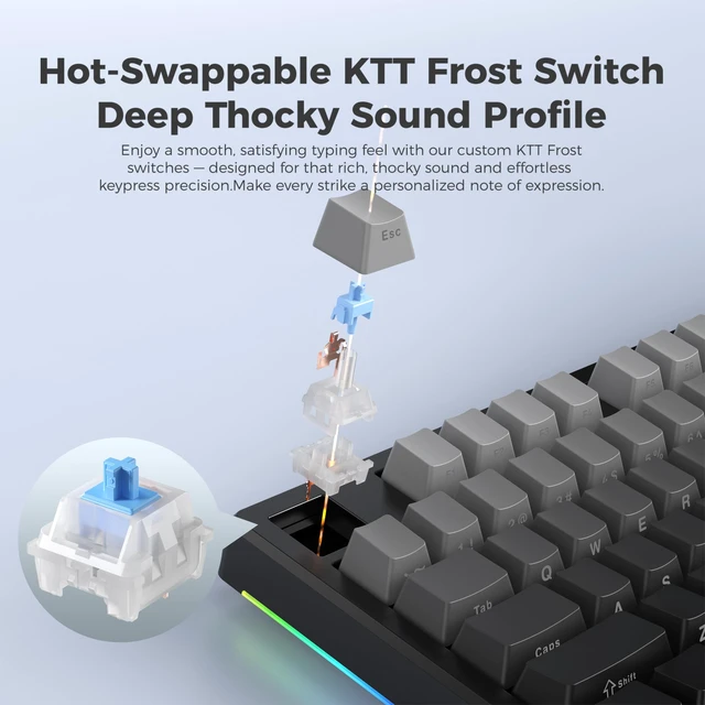 Alt view image 3 of 7 - Wireless Mechanical Keyboard,Full-size Keyboard With Numeric Keypad | Tri-Mode BT5.0/2.4GHz/USB-C Hot Custom Keyboard,RGB Backlit Computer Gaming Keyboards for PC/Tablet/PS/Xbox(Black)