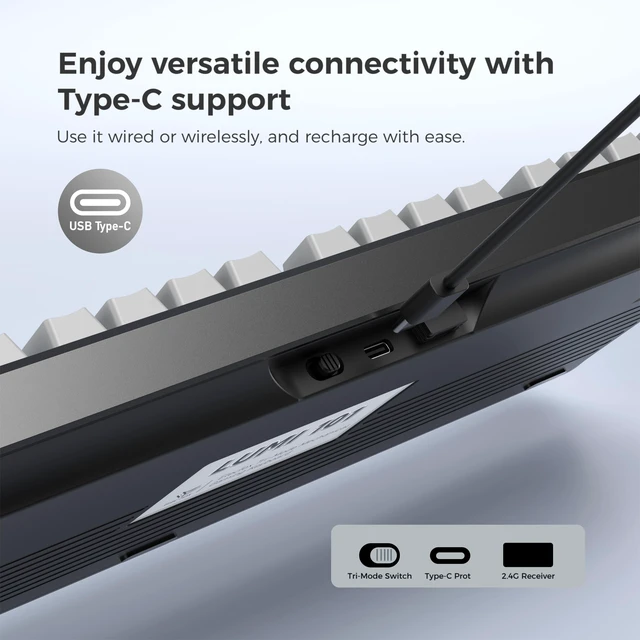 Alt view image 4 of 7 - Wireless Mechanical Keyboard,Full-size Keyboard With Numeric Keypad | Tri-Mode BT5.0/2.4GHz/USB-C Hot Custom Keyboard,RGB Backlit Computer Gaming Keyboards for PC/Tablet/PS/Xbox(Black)