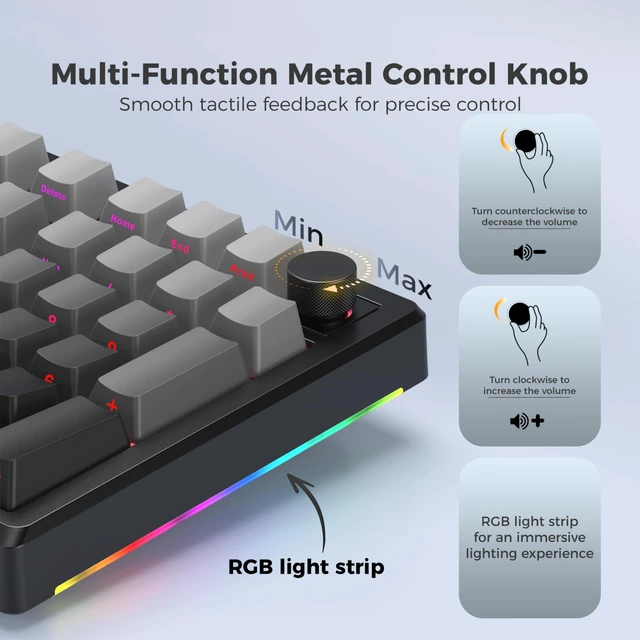 Alt view image 5 of 7 - Wireless Mechanical Keyboard,Full-size Keyboard With Numeric Keypad | Tri-Mode BT5.0/2.4GHz/USB-C Hot Custom Keyboard,RGB Backlit Computer Gaming Keyboards for PC/Tablet/PS/Xbox(Black)