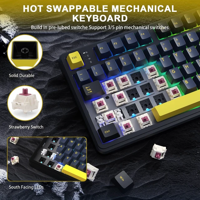 Alt view image 5 of 7 - X98 Wireless Mechanical Keyboard,Tri-Mode BT5.0/2.4GHz/USB-C Hot-Swappable,Gasket Mount with Pre-lubed Linear Switches,PBT Keycaps,RGB Backlit Gaming Keyboard for PC/Tablet/PS5/Xbox