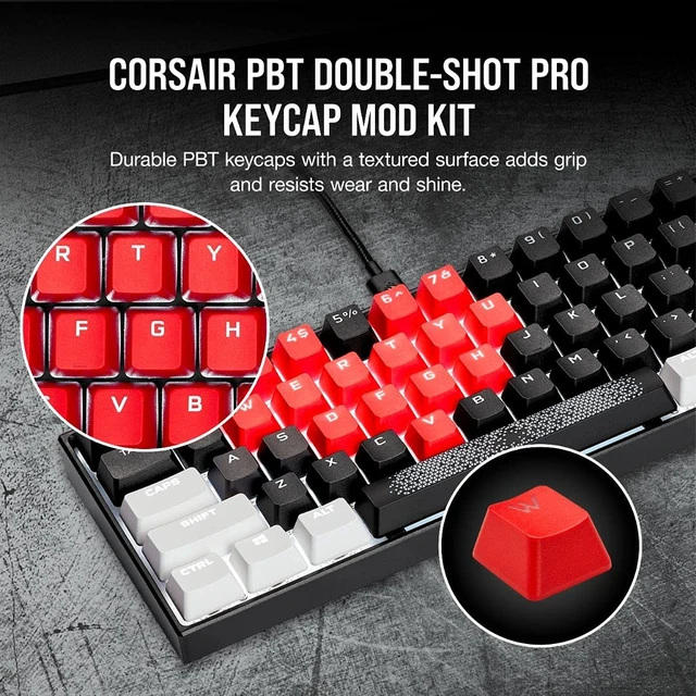 Alt view image 2 of 7 - PBT Double-Shot PRO Keycap Mod Kit Double-Shot PBT Keycaps Origin Red Standard Bottom Row Textured Surface 1.5mm-Thick Walls O-Ring Dampeners