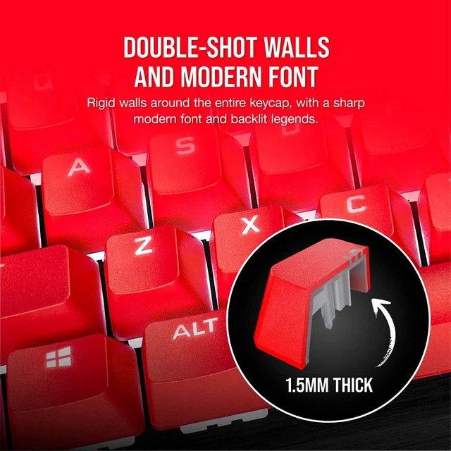 Alt view image 3 of 7 - PBT Double-Shot PRO Keycap Mod Kit Double-Shot PBT Keycaps Origin Red Standard Bottom Row Textured Surface 1.5mm-Thick Walls O-Ring Dampeners