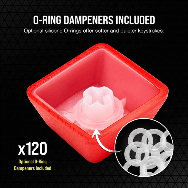 Alt view image 5 of 7 - PBT Double-Shot PRO Keycap Mod Kit Double-Shot PBT Keycaps Origin Red Standard Bottom Row Textured Surface 1.5mm-Thick Walls O-Ring Dampeners