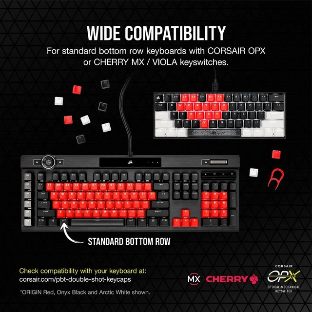 Alt view image 4 of 7 - PBT Double-Shot PRO Keycap Mod Kit Double-Shot PBT Keycaps Origin Red Standard Bottom Row Textured Surface 1.5mm-Thick Walls O-Ring Dampeners