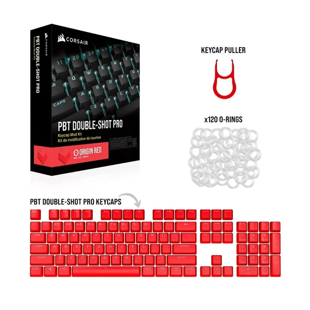 Alt view image 7 of 7 - PBT Double-Shot PRO Keycap Mod Kit Double-Shot PBT Keycaps Origin Red Standard Bottom Row Textured Surface 1.5mm-Thick Walls O-Ring Dampeners