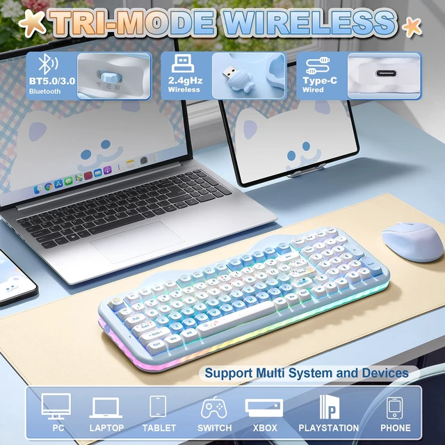 Alt view image 3 of 7 - C98 Cute Cake Wireless Mechanical Keyboard(Blue, Candy Switch) | 99 Keys with Number Pad, Hot Swap, PBT MOA Keycaps, BT5.0/2.4G/USB-C, Gasket Mount, Custom RGB Backlit for Win/Mac
