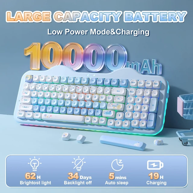Alt view image 6 of 7 - C98 Cute Cake Wireless Mechanical Keyboard(Blue, Candy Switch) | 99 Keys with Number Pad, Hot Swap, PBT MOA Keycaps, BT5.0/2.4G/USB-C, Gasket Mount, Custom RGB Backlit for Win/Mac
