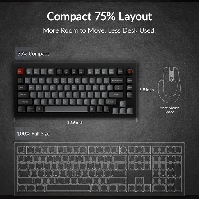 Alt view image 4 of 7 - V1 8K Custom Mechanical Keyboard, 75% Wired Layout, Ultra-Low Latency 8000Hz, QMK Programmable, Hot-Swappable Brown Switches, RGB, for Gamers and Typists, Compatible with Mac/Windows/Linux