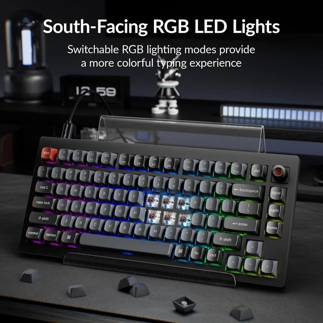 Alt view image 7 of 7 - V1 8K Custom Mechanical Keyboard, 75% Wired Layout, Ultra-Low Latency 8000Hz, QMK Programmable, Hot-Swappable Brown Switches, RGB, for Gamers and Typists, Compatible with Mac/Windows/Linux