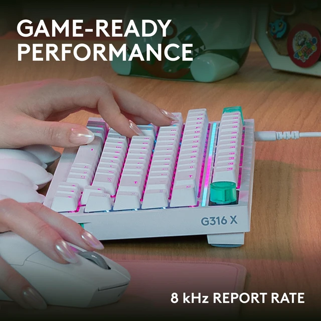 Alt view image 3 of 7 - Loitech G316 X 75 Gaming Keyboard, Tactile Switches - White | 8 kHz report rate, hot-swappable, gasket structure, LED dot matrix display & dial, double shot PBT keycaps, USB-C, for PC