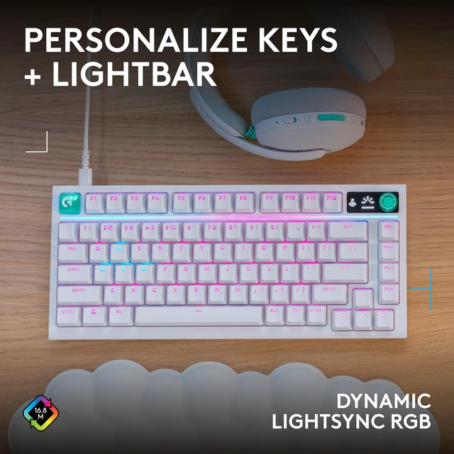 Alt view image 7 of 7 - Loitech G316 X 75 Gaming Keyboard, Tactile Switches - White | 8 kHz report rate, hot-swappable, gasket structure, LED dot matrix display & dial, double shot PBT keycaps, USB-C, for PC