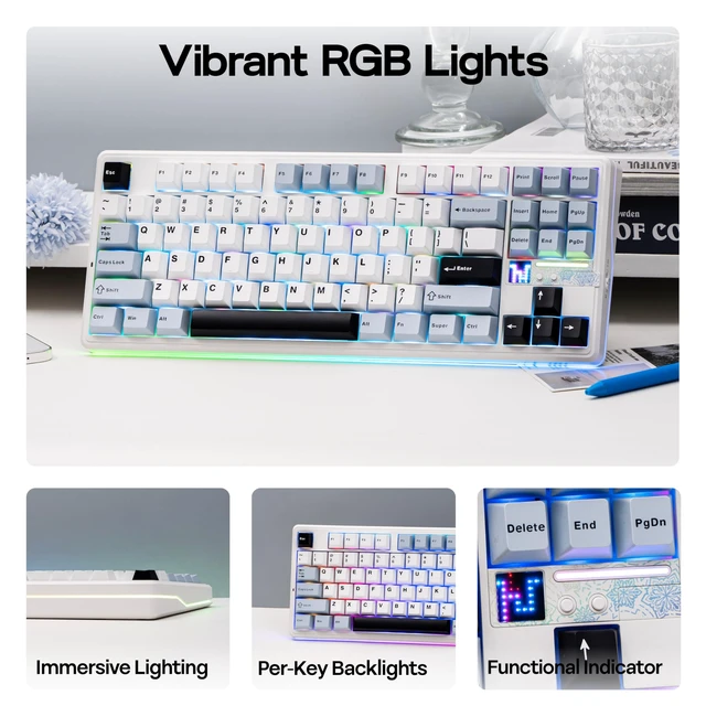 Alt view image 4 of 7 - Aula F87 PRO V2 Wireless Gaming Keyboard with 10000mAh Battery, 8K Polling, SOCD/MT/TGL, BT/2.4GHz/Wired, Hot Swap TKL Mechanical Keyboard with Creamy Gasket, RGB Backlit (White Blue)