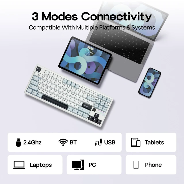 Alt view image 5 of 7 - Aula F87 PRO V2 Wireless Gaming Keyboard with 10000mAh Battery, 8K Polling, SOCD/MT/TGL, BT/2.4GHz/Wired, Hot Swap TKL Mechanical Keyboard with Creamy Gasket, RGB Backlit (White Blue)