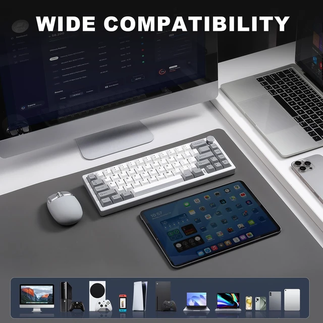 Alt view image 7 of 7 - AL68 Aluminum Wireless Mechanical Keyboard(Silver, Gateron Zero) | QMK/VIA, Function Knob, Gasket Mount, RGB Backlit, Creamy Pre-lubed Switches, BT/2.4G/USB-C,QMK/VIA for Gaming/Mac/Win